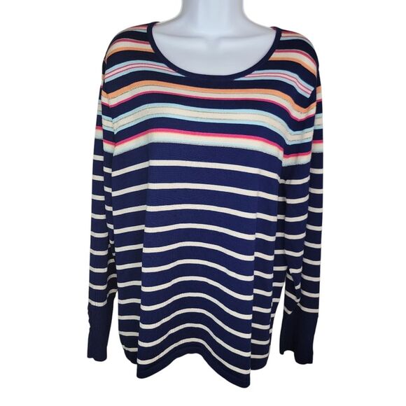 Chico's Multi-Colored Striped Button-Sleeve Pullover Sweater XXL - Picture 2 of 7